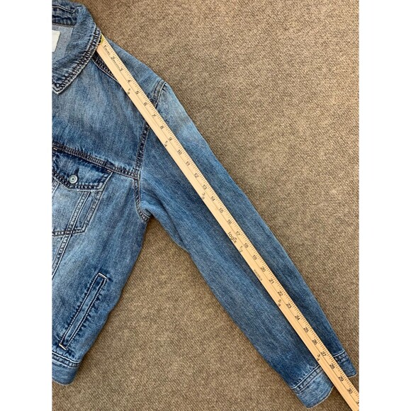 American Eagle Jacket Mens XL Denim Trucker Distressed Y2K  Jean Button Up - Picture 5 of 9